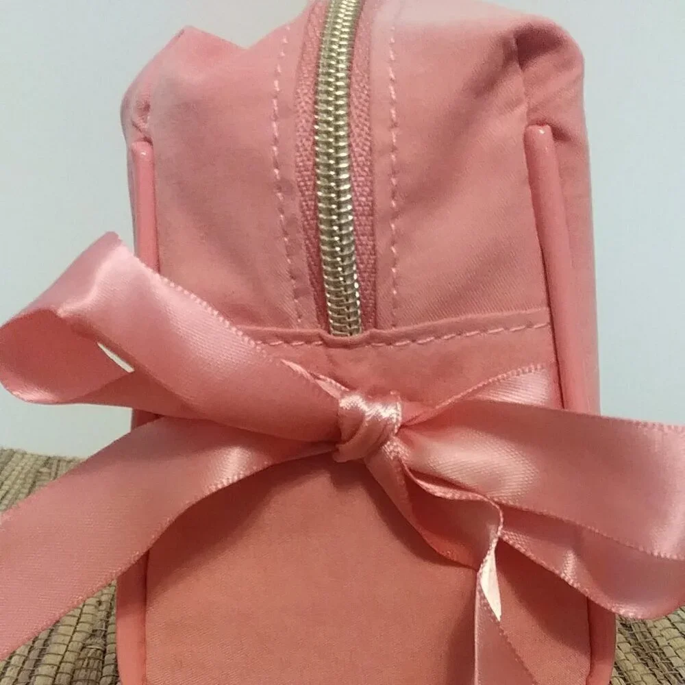 💅 LANCOME Pink Ribbon Makeup Bag  NWOT Travel Vanity Flex  Coquette-Core Cutie